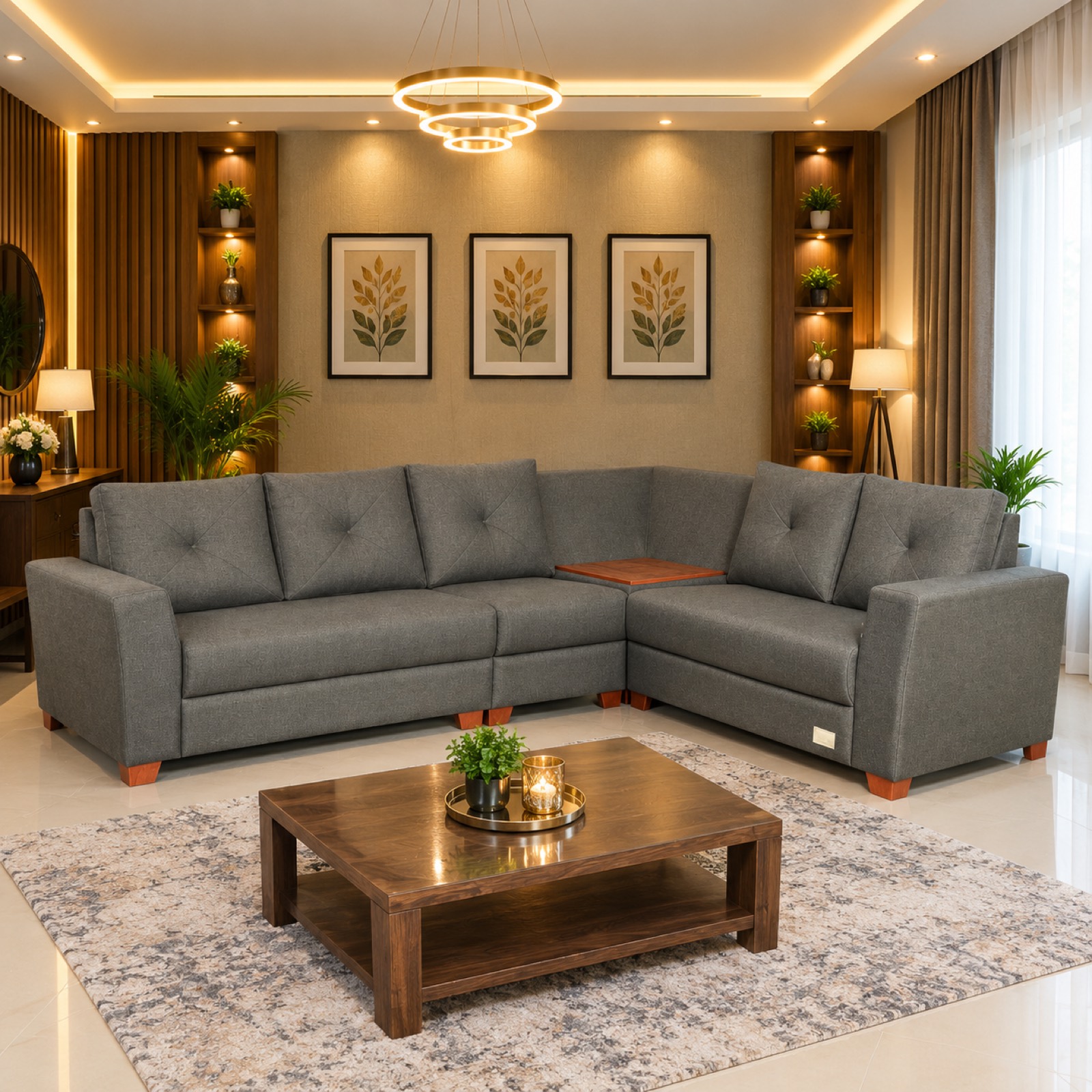 Charcoal Grey Console L-Sectional at Thomson Home Depot Kesavadasapuram