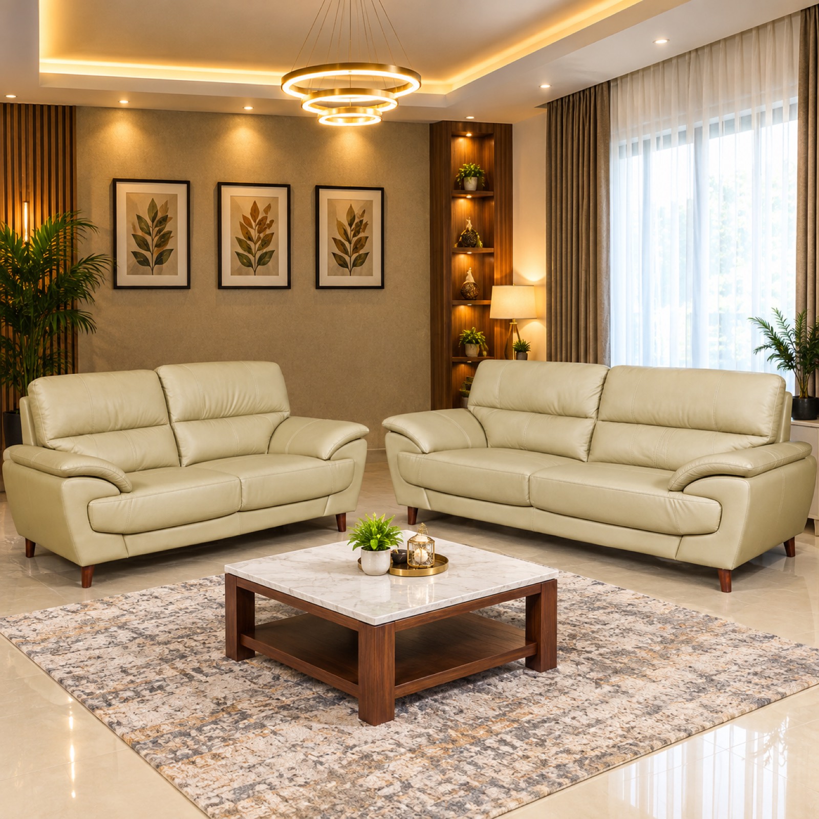 Pale Sage Leather Sofa Set — 3+2 at Thomson Home Depot Kesavadasapuram
