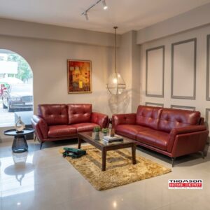 Crimson Leather Sofa Set — 3+2 at Thomson Home Depot Kesavadasapuram