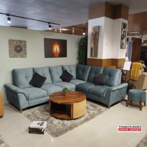 Dusty Blue Fabric L-Sectional at Thomson Home Depot Kesavadasapuram