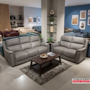 Light Grey Leather Recliner Sofa Set — 3+2 at Thomson Home Depot Kesavadasapuram
