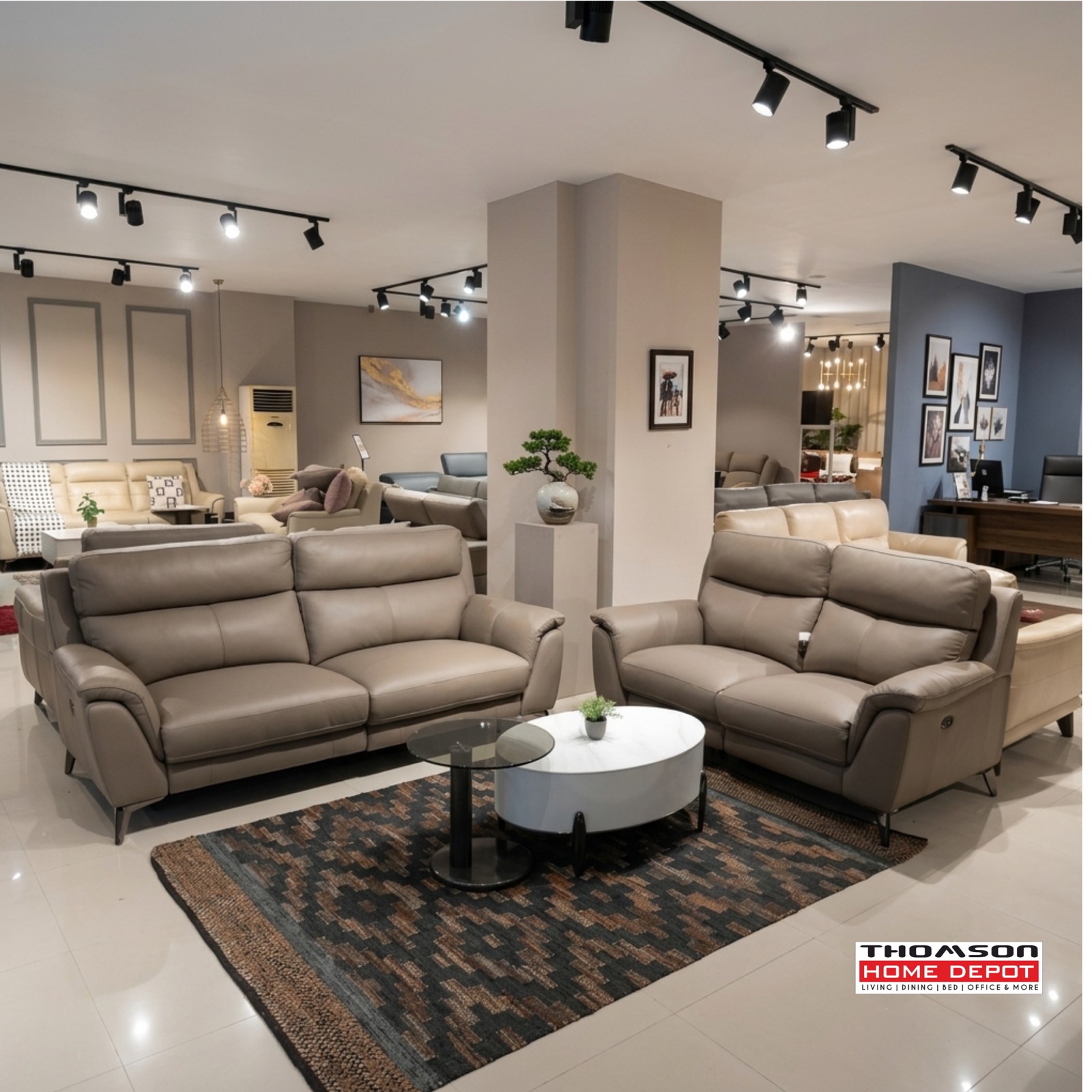 Taupe Leather Sofa Set — 3+2 at Thomson Home Depot Kesavadasapuram