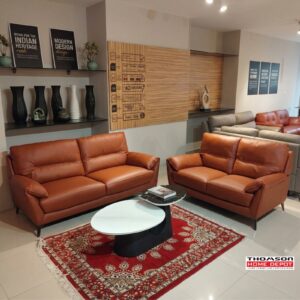 Caramel Leather Sofa Set — 3+2 at Thomson Home Depot Kesavadasapuram