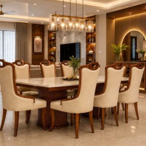 Fluted Wood Marble Dining Set — main