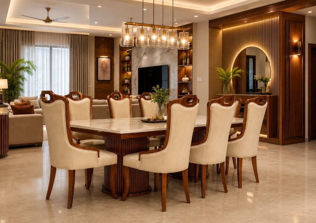 Fluted Wood Marble Dining Set — main