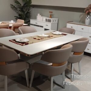 Ivory Fluted Pedestal Dining Set — White & Gold — main