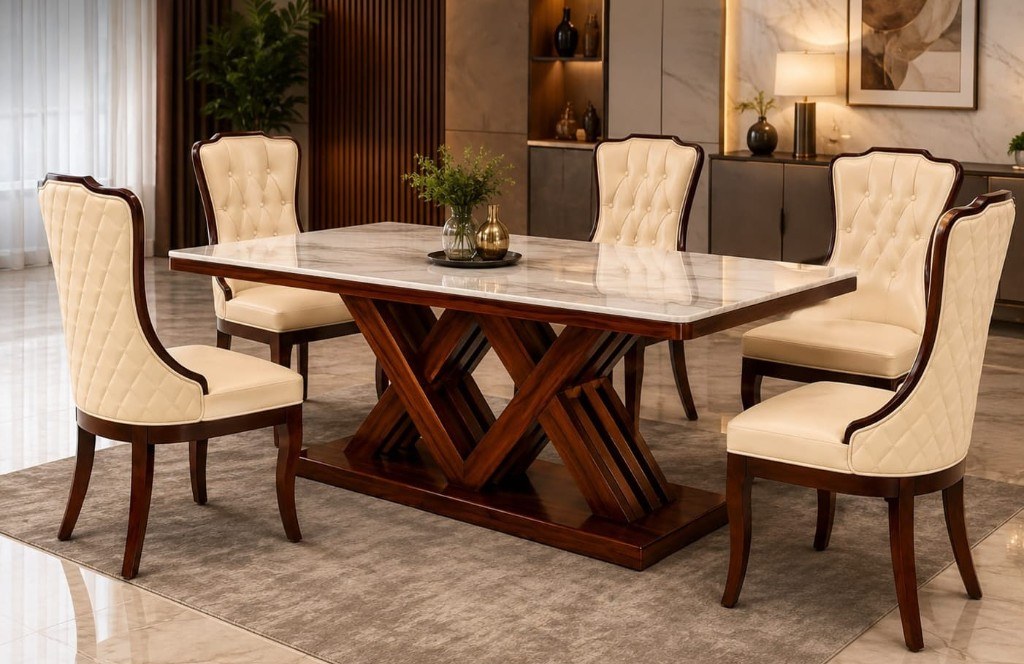 Carrara X-Base Marble Dining Set — main