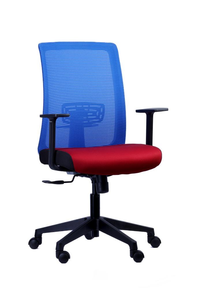 Grey-Frame Mesh Chair — Blue Back — main