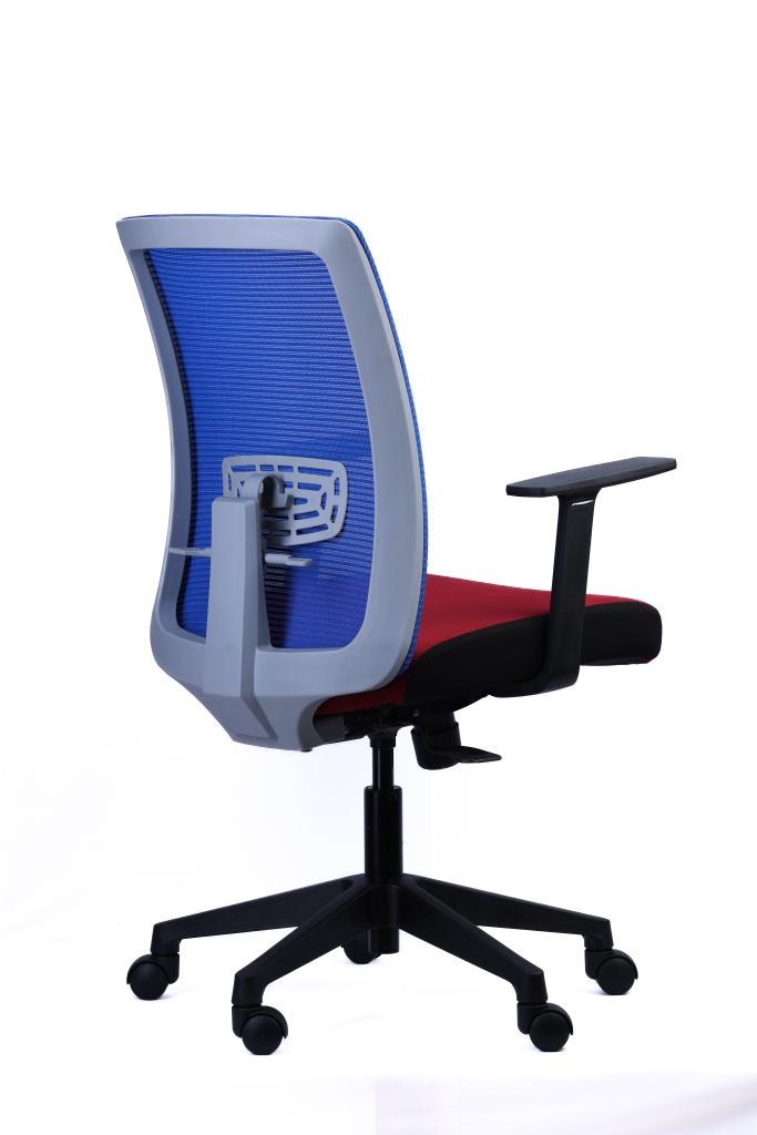 Grey-Frame Mesh Chair — Blue Back — view 3 Grey-Frame Mesh Chair — Blue Back — view 3