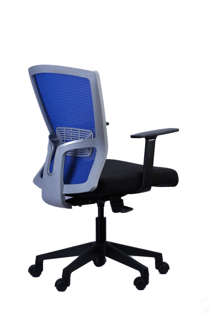 Grey-Frame Mesh Chair — Blue Back — view 4 Grey-Frame Mesh Chair — Blue Back — view 4