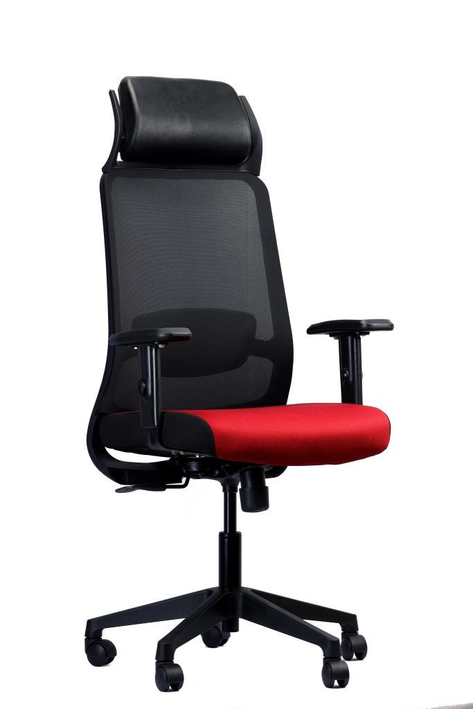 Mesh Chair with Leather Headrest — Red Seat — main