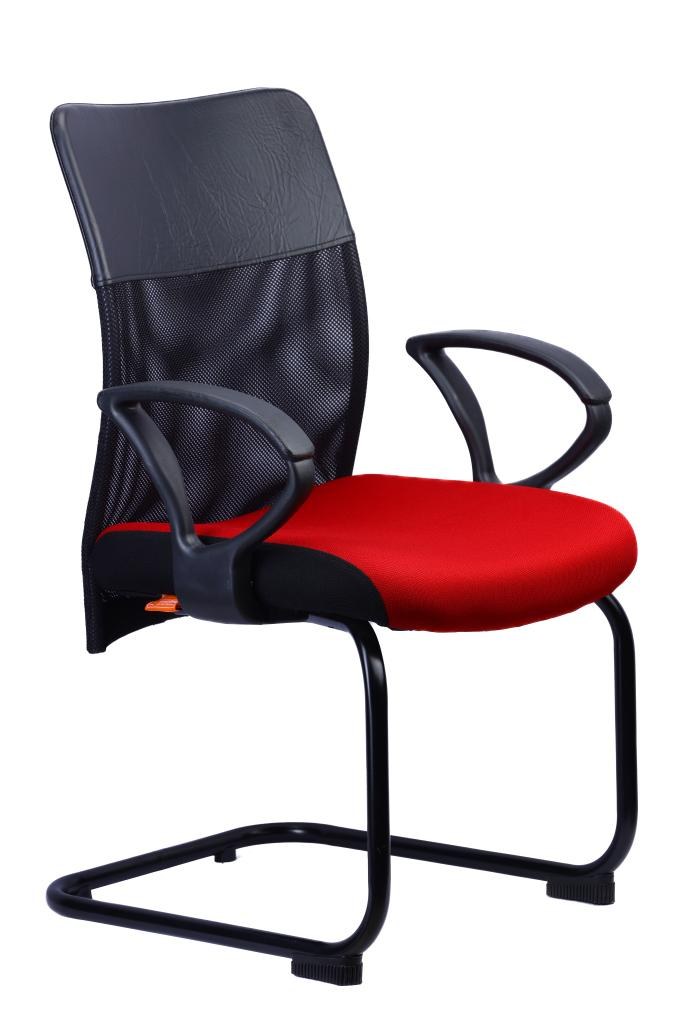 Mesh Visitor Chair — Red Seat Cantilever — view 2 Mesh Visitor Chair — Red Seat Cantilever — view 2
