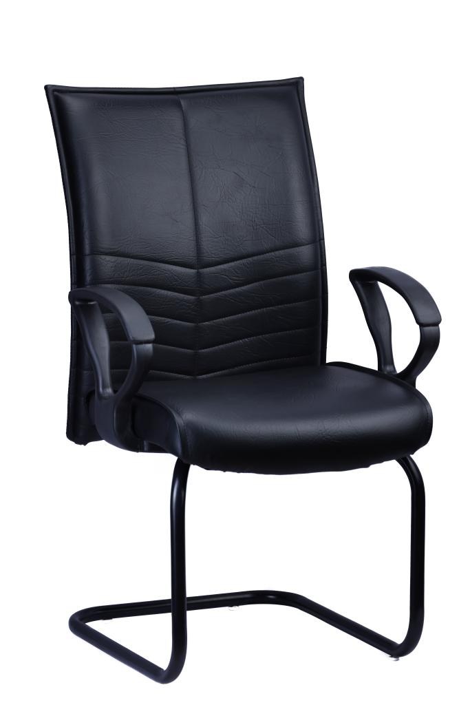 Black Ribbed PU Visitor Chair — Cantilever — main