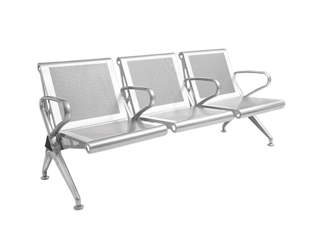 3-Seater Perforated Waiting Bench — Silver — main