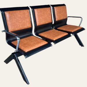 3-Seater Tan PU Waiting Bench — Black Frame — main